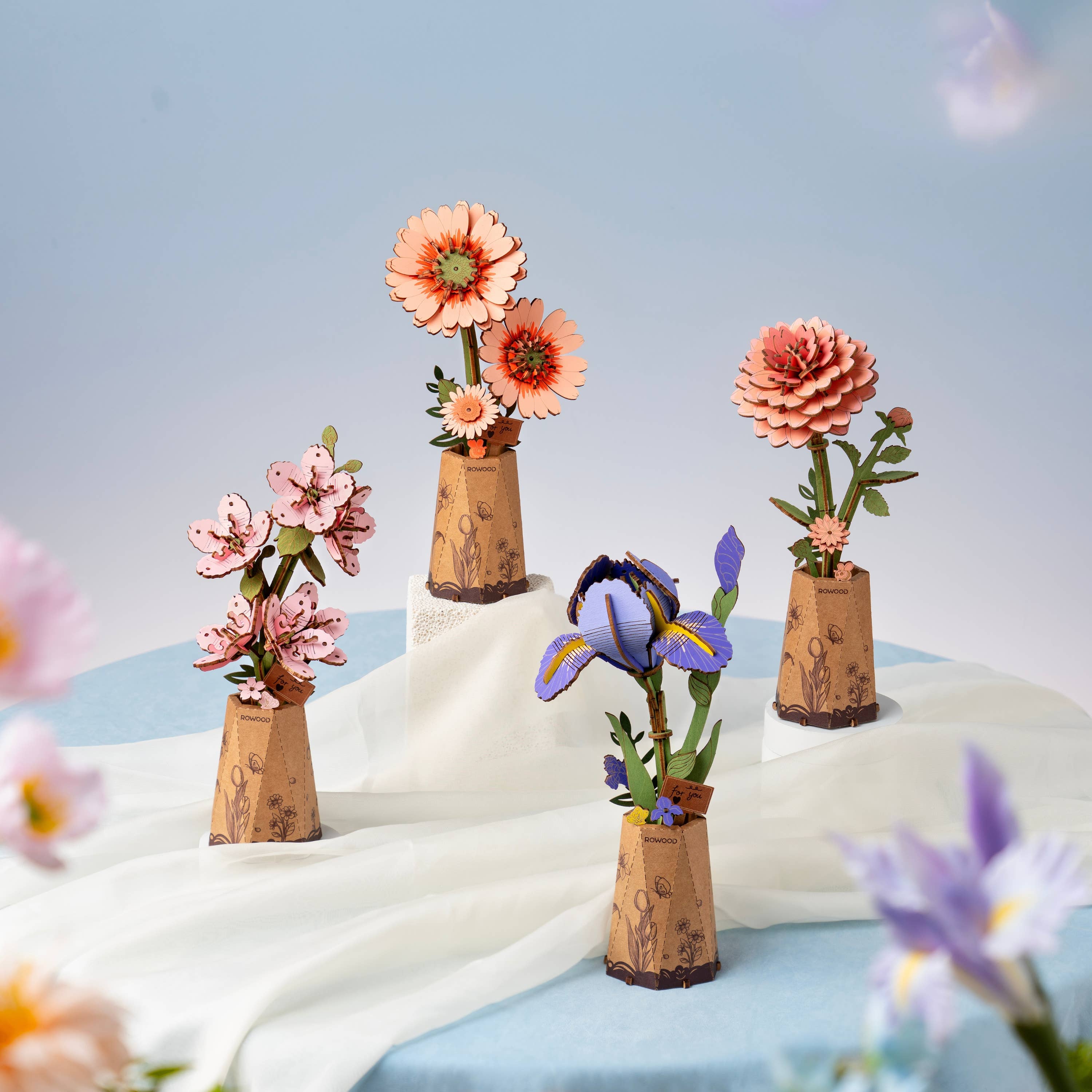 3D Wooden Flower Puzzle: Purple Iris