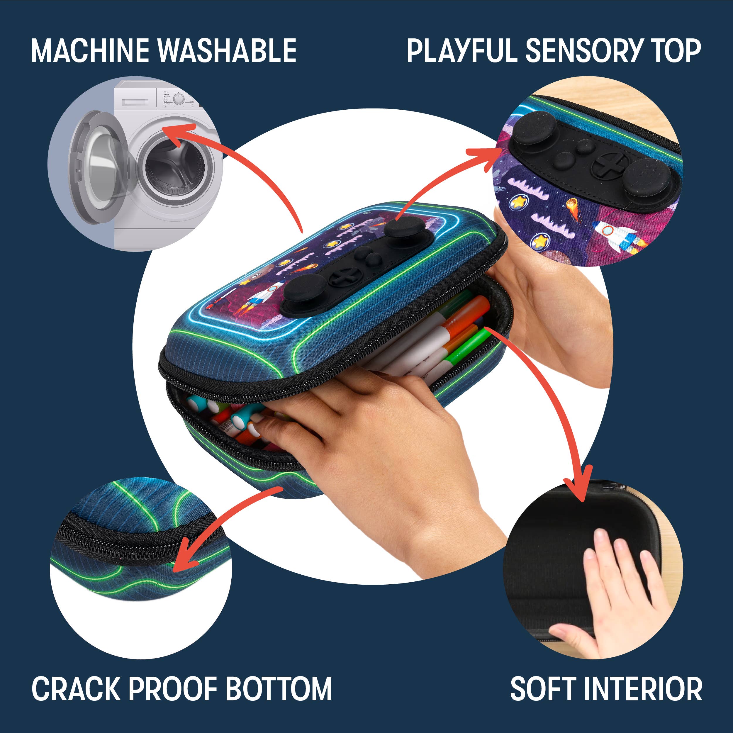 ZIPIT Gamer Pencil Case for Boys, Joystick Pencil Box: Rockets