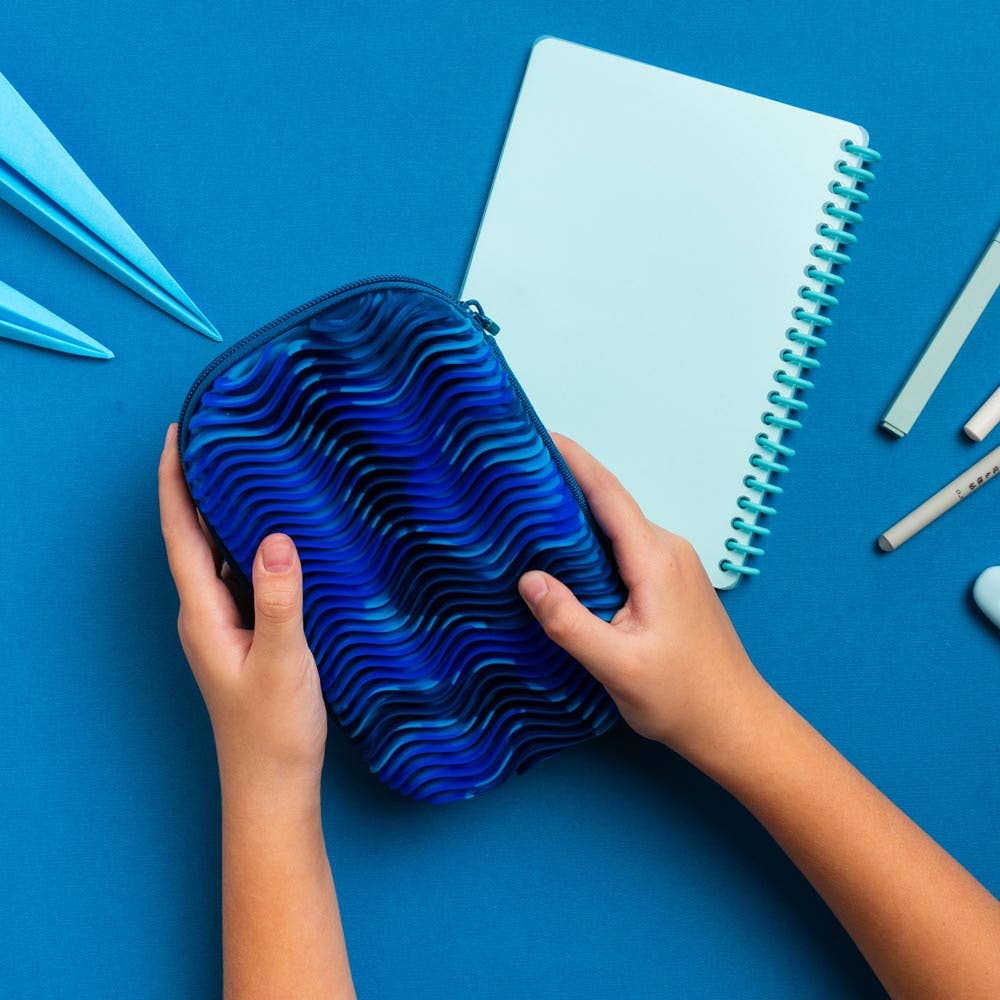 ZIPIT Wavy Storage Box, Sensory Pencil Case Gift for Kids: Blue