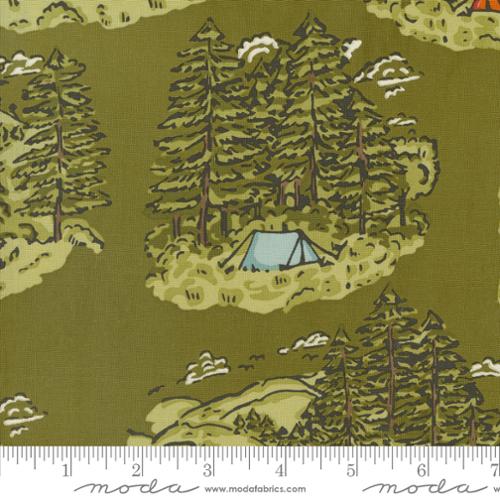 The Great Outdoors  Forest Green 20880 13  Moda Vintage Camping Scene