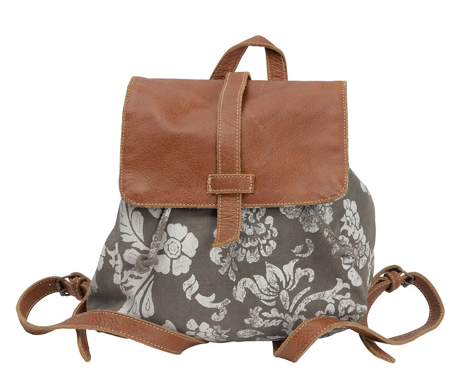 Clea Ray Vintage Canvas Flower And Leather Backpack