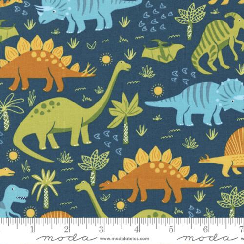 Stomp Stomp Roar Teal Bright Dino Dinosaur Fabric 20820 16