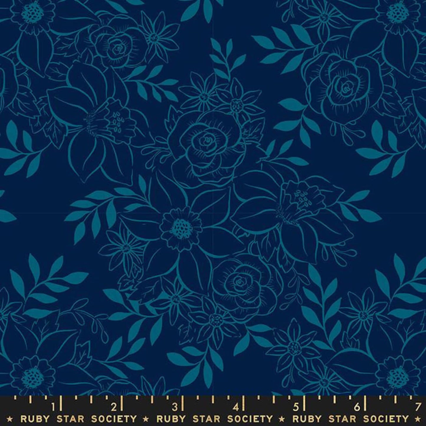 Winterglow for Moda Fabric by Ruby Star Society Navy Teal on Navy Flower  RS5108 12
