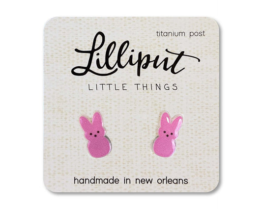 Lilliput Pink Marshmallow Bunny Earrings- Titanium