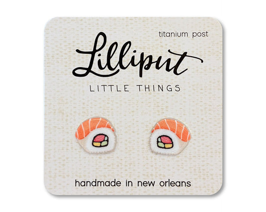 Lilliput Sushi Roll Earrings-Titanium Post, Hypoallergenic, 100% Nickel-free.
